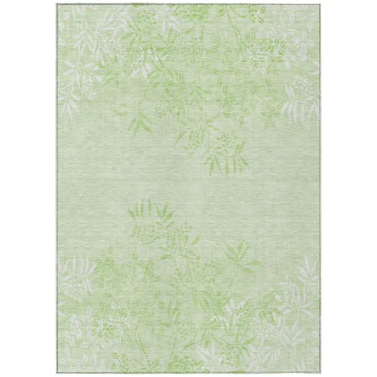 9' X 12' Mint Green Artichoke Green And Ivory Floral Washable Indoor Outdoor Area Rug