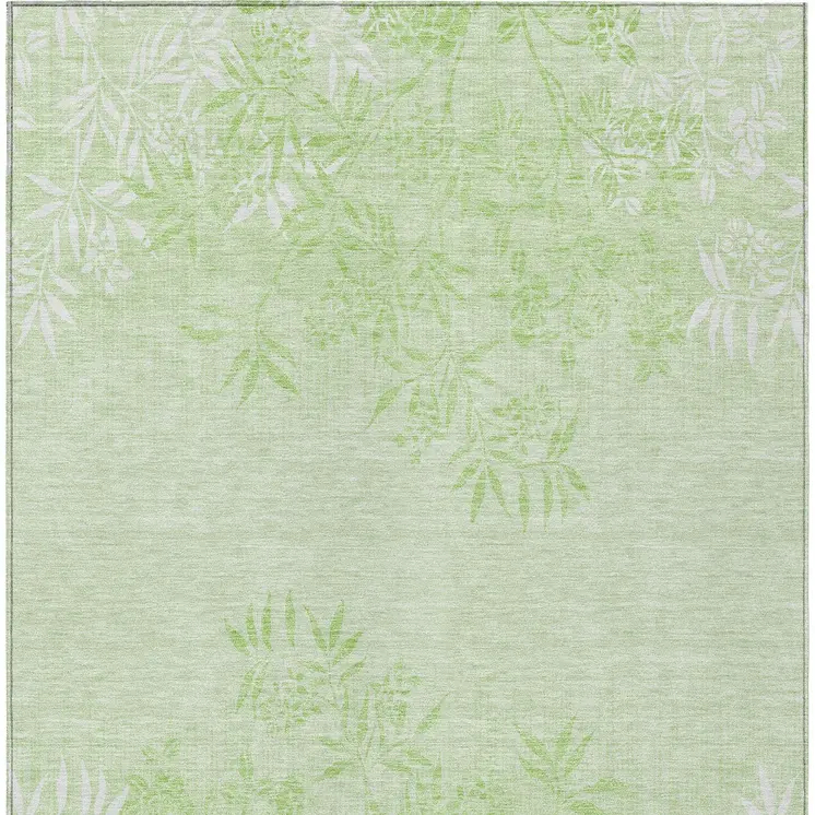 9' X 12' Mint Green Artichoke Green And Ivory Floral Washable Indoor Outdoor Area Rug