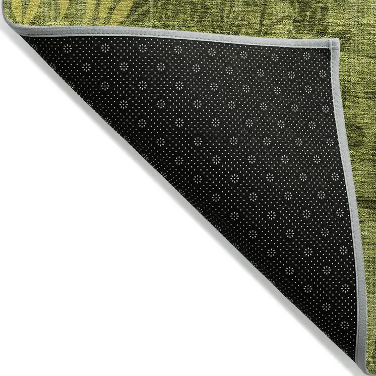 3' X 5' Olive Green And Fern Green Floral Washable Indoor Outdoor Area Rug