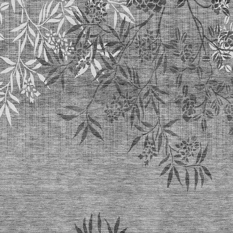 5' X 8' Gray Charcoal And Ivory Floral Washable Indoor Outdoor Area Rug