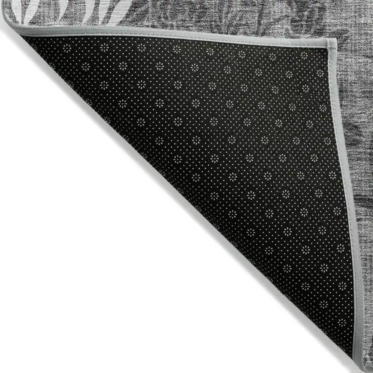 10' X 14' Gray Charcoal And Ivory Floral Washable Indoor Outdoor Area Rug