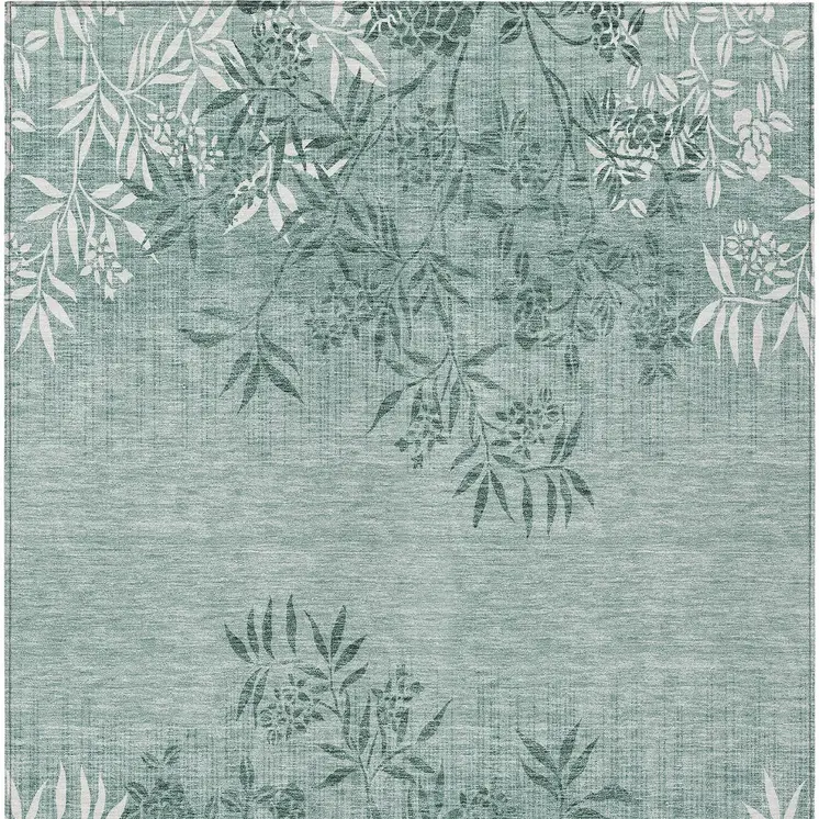 10' X 14' Sage Fern Green And Ivory Floral Washable Indoor Outdoor Area Rug