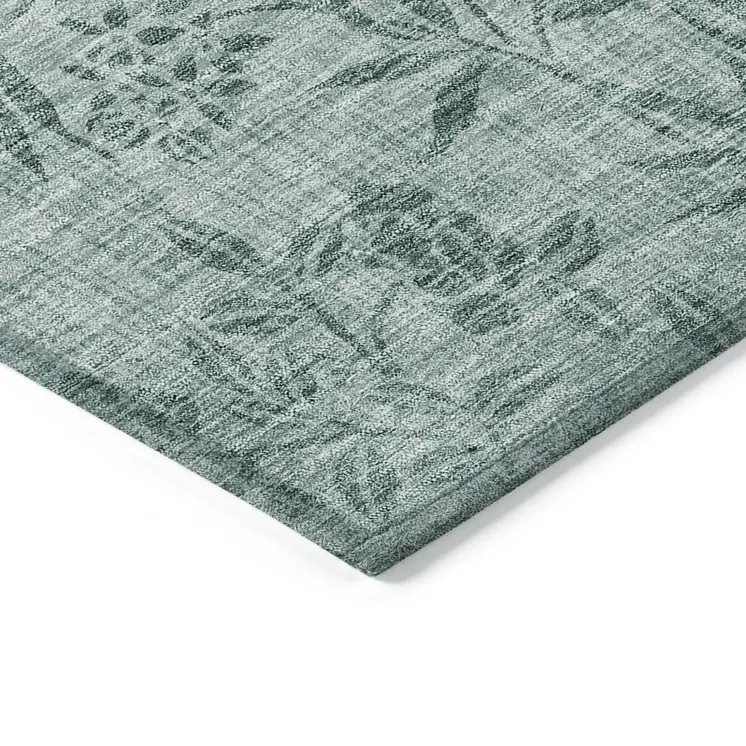 10' X 14' Sage Fern Green And Ivory Floral Washable Indoor Outdoor Area Rug