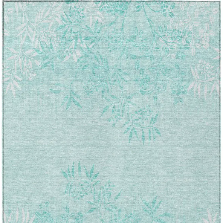 5' X 8' Teal Blue Aqua And Ivory Floral Washable Indoor Outdoor Area Rug