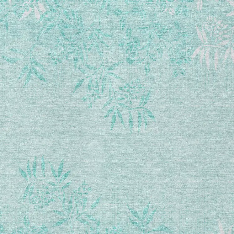 5' X 8' Teal Blue Aqua And Ivory Floral Washable Indoor Outdoor Area Rug