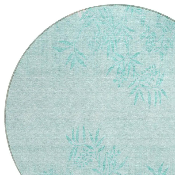 8' Teal Blue Aqua And Ivory Round Floral Washable Indoor Outdoor Area Rug