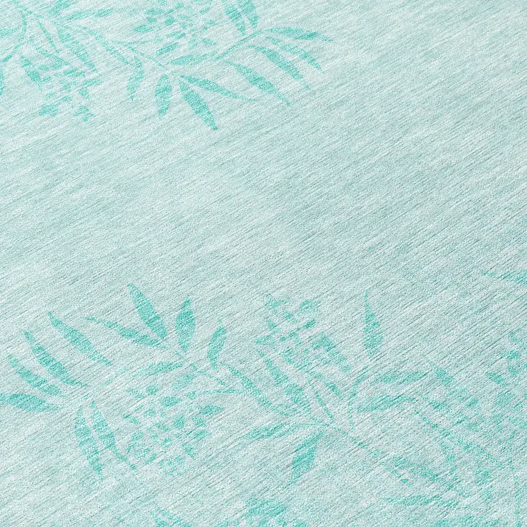 8' Teal Blue Aqua And Ivory Round Floral Washable Indoor Outdoor Area Rug