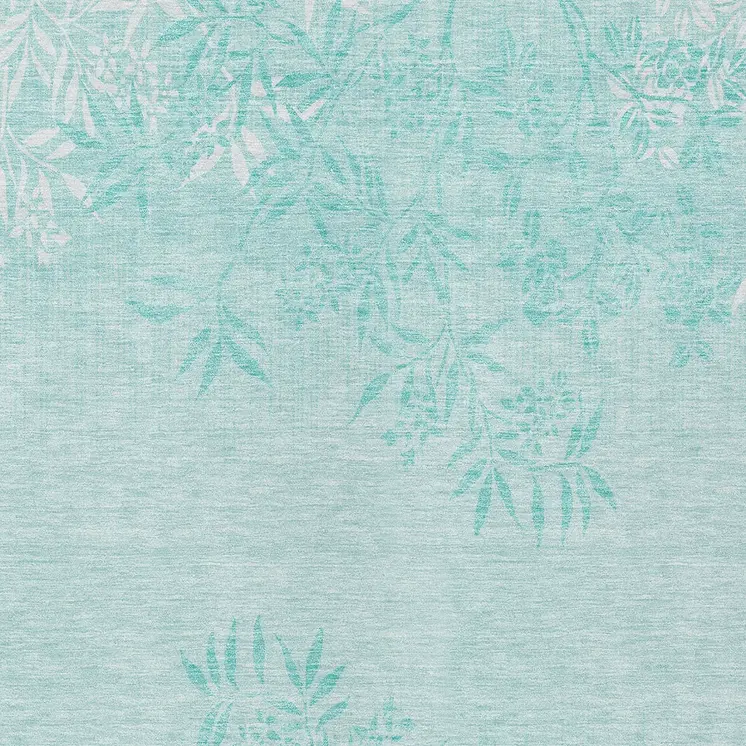 8' X 10' Teal Blue Aqua And Ivory Floral Washable Indoor Outdoor Area Rug