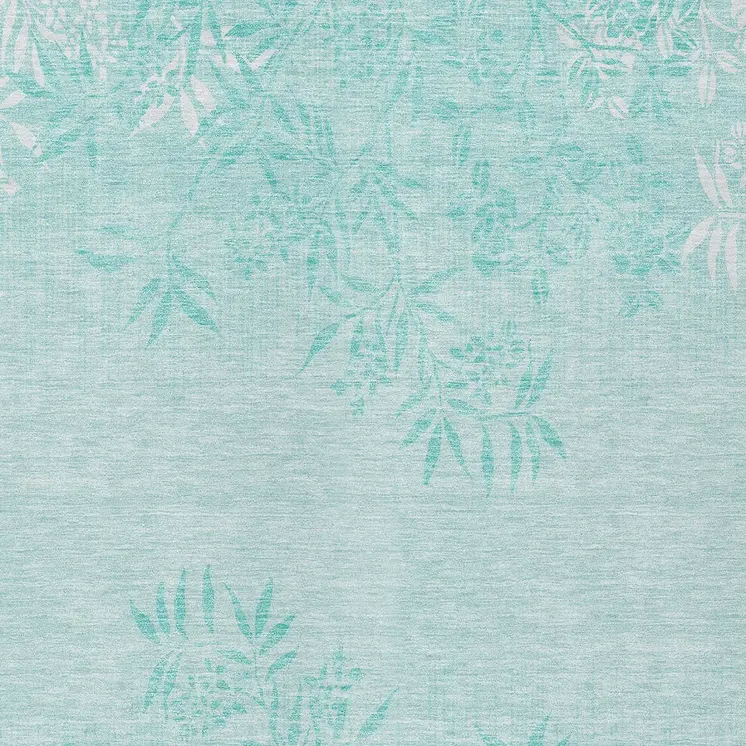 10' X 14' Teal Blue Aqua And Ivory Floral Washable Indoor Outdoor Area Rug