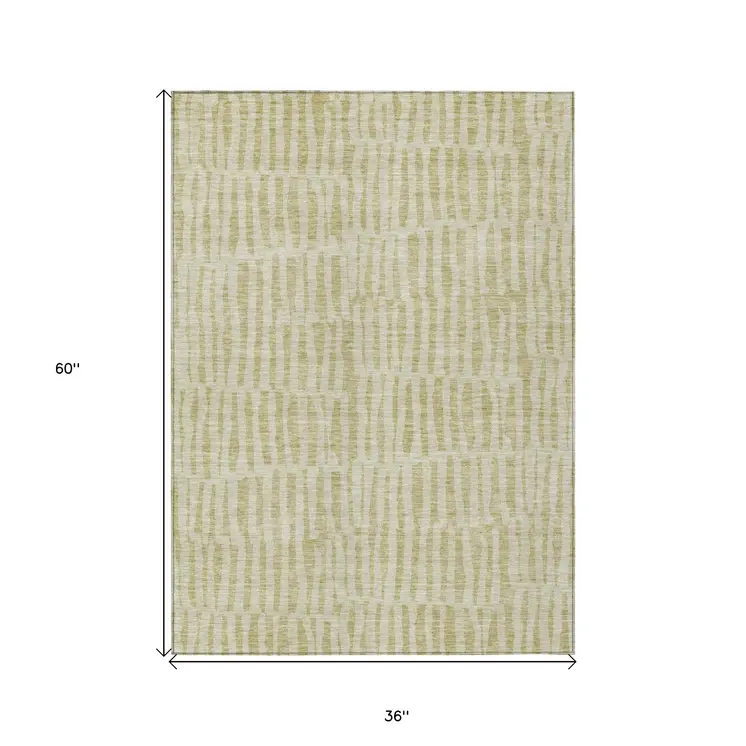 3' X 5' Beige And Tan Striped Washable Indoor Outdoor Area Rug