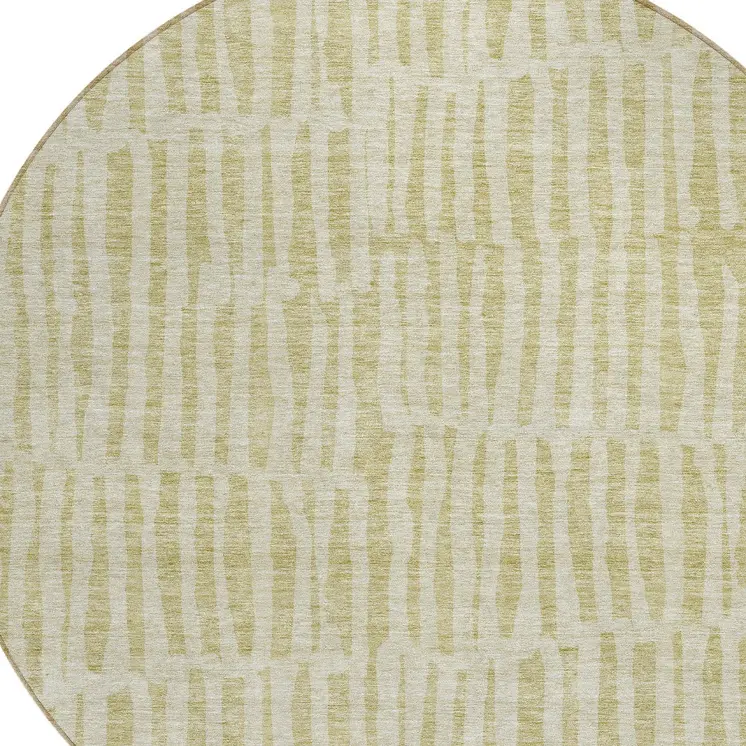 8' Beige And Tan Round Striped Washable Indoor Outdoor Area Rug