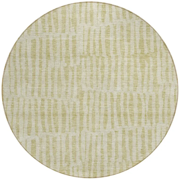 8' Beige And Tan Round Striped Washable Indoor Outdoor Area Rug