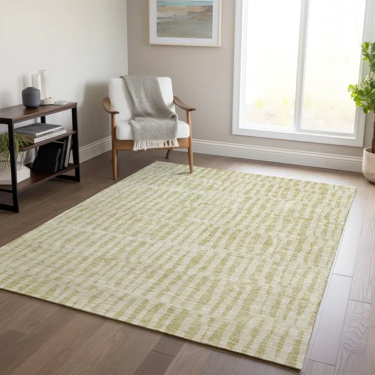 8' X 10' Beige And Tan Striped Washable Indoor Outdoor Area Rug