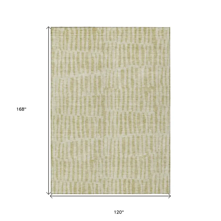 10' X 14' Beige And Tan Striped Washable Indoor Outdoor Area Rug