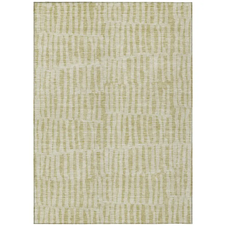 10' X 14' Beige And Tan Striped Washable Indoor Outdoor Area Rug