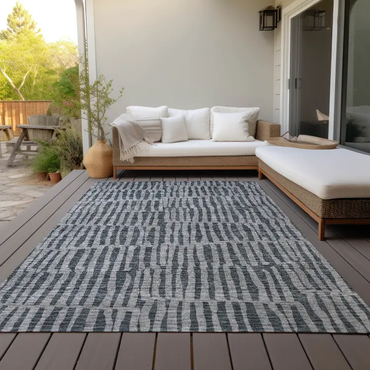 3' X 5' Charcoal And Gray Striped Washable Indoor Outdoor Area Rug