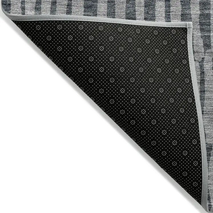3' X 5' Charcoal And Gray Striped Washable Indoor Outdoor Area Rug