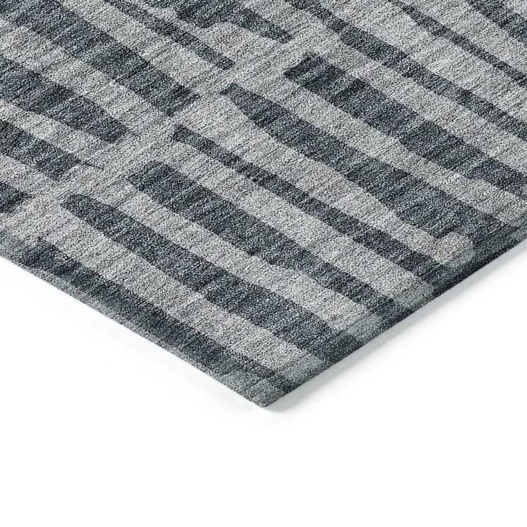 3' X 5' Charcoal And Gray Striped Washable Indoor Outdoor Area Rug