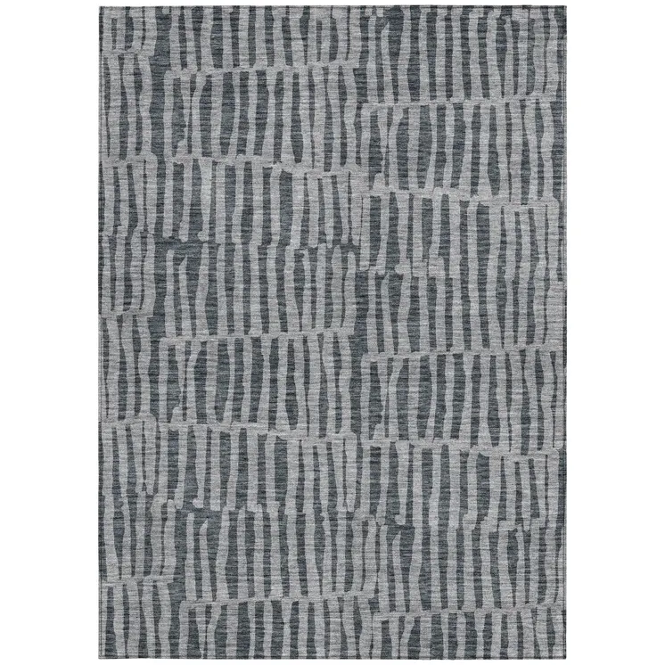3' X 5' Charcoal And Gray Striped Washable Indoor Outdoor Area Rug
