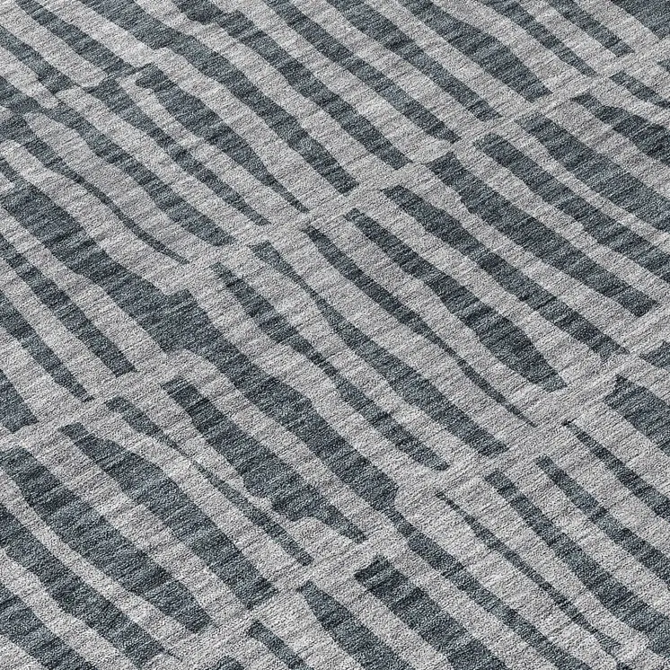 8' Charcoal And Gray Round Striped Washable Indoor Outdoor Area Rug