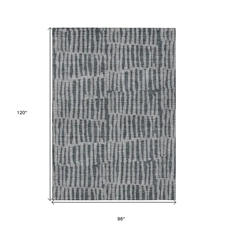 8' X 10' Charcoal And Gray Striped Washable Indoor Outdoor Area Rug