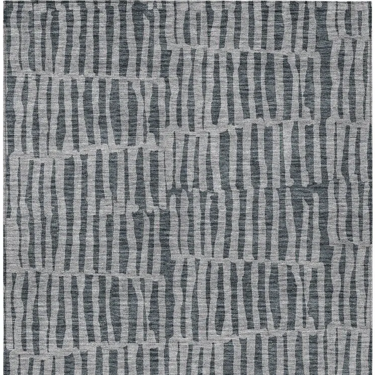 9' X 12' Charcoal And Gray Striped Washable Indoor Outdoor Area Rug