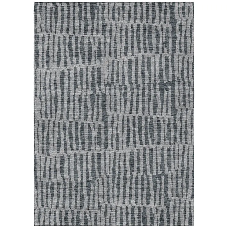 9' X 12' Charcoal And Gray Striped Washable Indoor Outdoor Area Rug