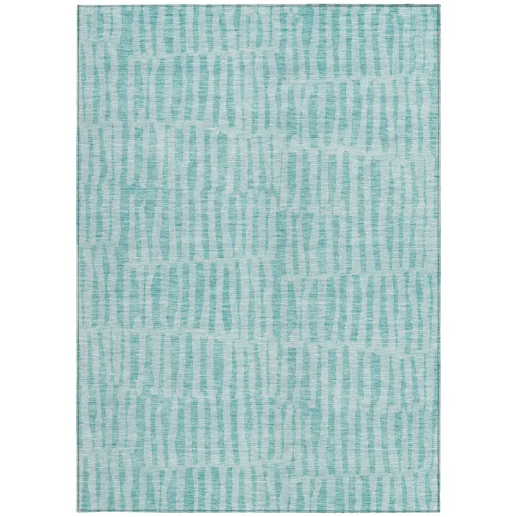 5' X 8' Teal Blue And Aqua Striped Washable Indoor Outdoor Area Rug