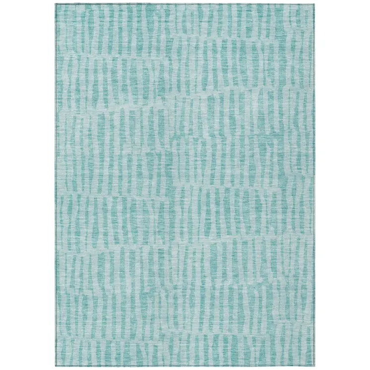 5' X 8' Teal Blue And Aqua Striped Washable Indoor Outdoor Area Rug
