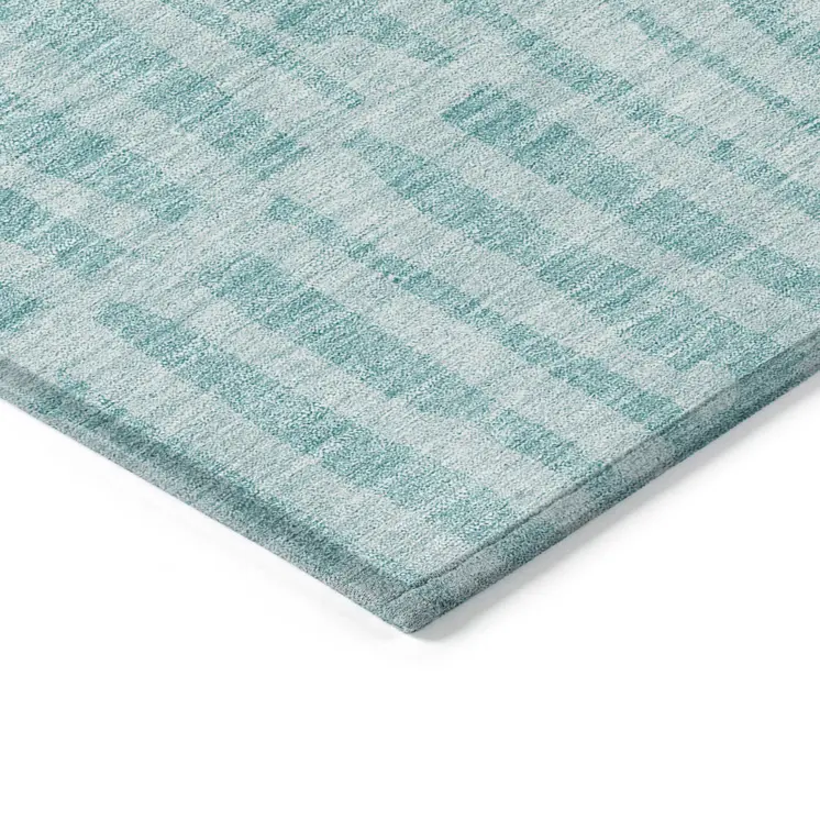 5' X 8' Teal Blue And Aqua Striped Washable Indoor Outdoor Area Rug