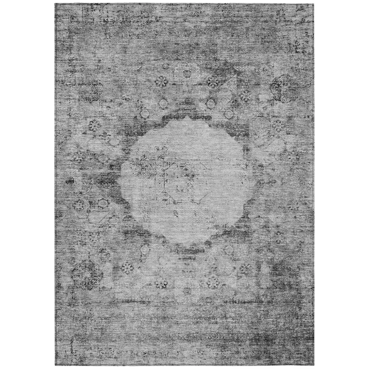 3' X 5' Gray Charcoal And Silver Oriental Washable Indoor Outdoor Area Rug