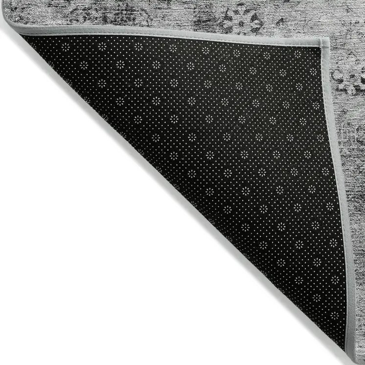 3' X 5' Gray Charcoal And Silver Oriental Washable Indoor Outdoor Area Rug