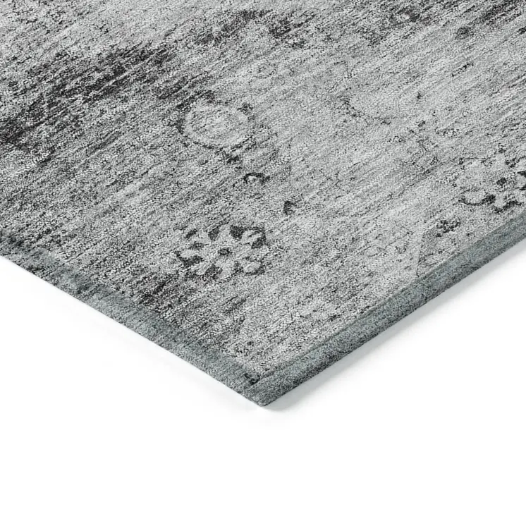 9' X 12' Gray Charcoal And Silver Oriental Washable Indoor Outdoor Area Rug