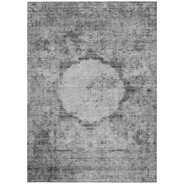 10' X 14' Gray Charcoal And Silver Oriental Washable Indoor Outdoor Area Rug