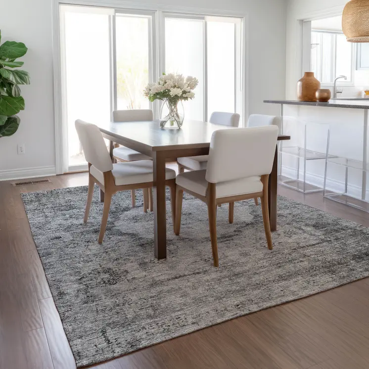 10' X 14' Gray Charcoal And Silver Oriental Washable Indoor Outdoor Area Rug
