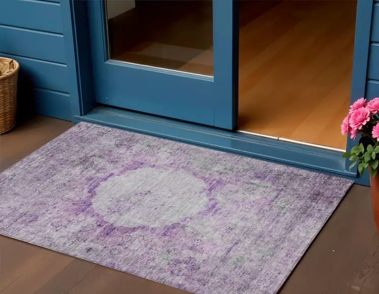 3' X 5' Purple Lavender And Gray Oriental Washable Indoor Outdoor Area Rug