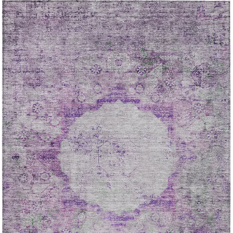 8' X 10' Purple Lavender And Gray Oriental Washable Indoor Outdoor Area Rug