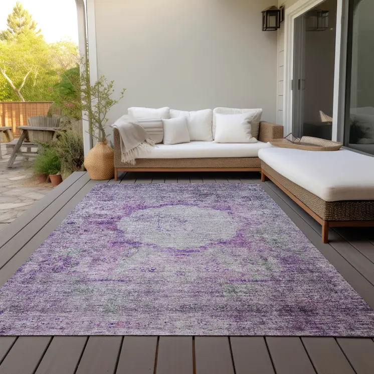 8' X 10' Purple Lavender And Gray Oriental Washable Indoor Outdoor Area Rug