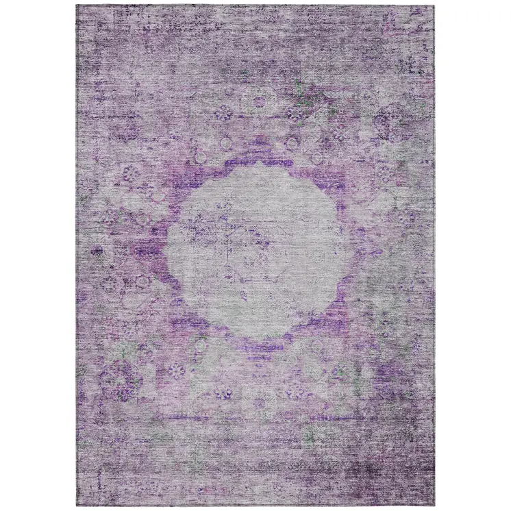 8' X 10' Purple Lavender And Gray Oriental Washable Indoor Outdoor Area Rug