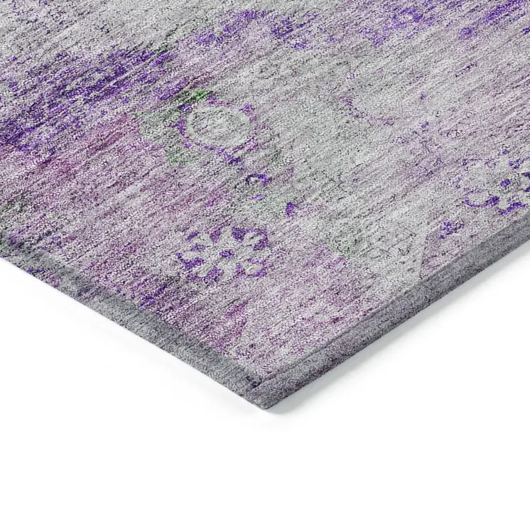 8' X 10' Purple Lavender And Gray Oriental Washable Indoor Outdoor Area Rug