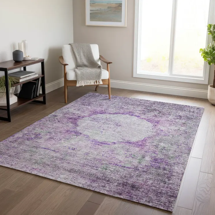 8' X 10' Purple Lavender And Gray Oriental Washable Indoor Outdoor Area Rug