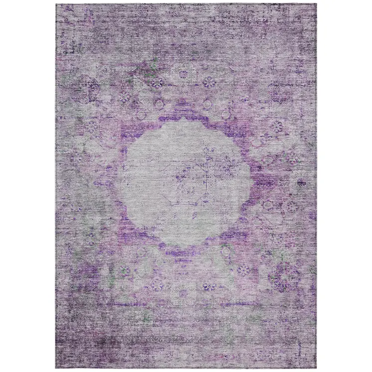 9' X 12' Purple Lavender And Gray Oriental Washable Indoor Outdoor Area Rug