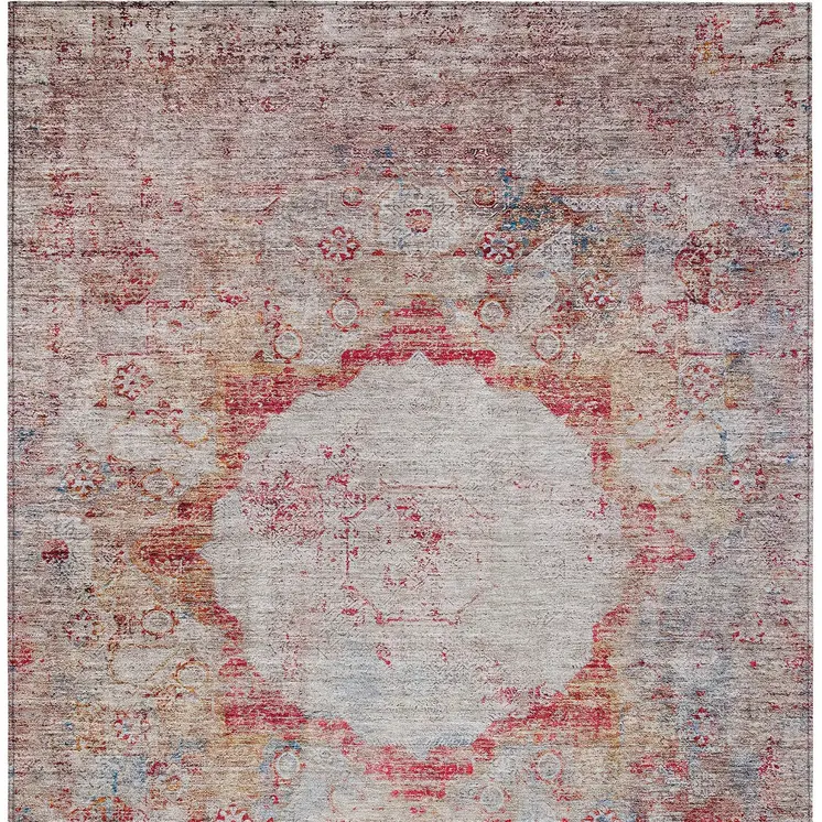 8' X 10' Red Gray And Blue Oriental Washable Indoor Outdoor Area Rug