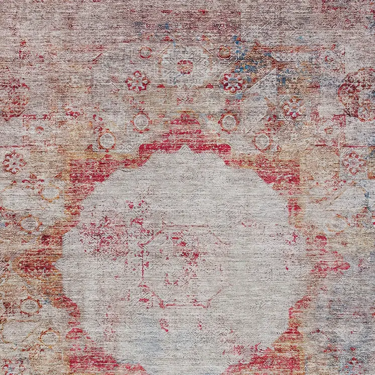 9' X 12' Red Gray And Blue Oriental Washable Indoor Outdoor Area Rug