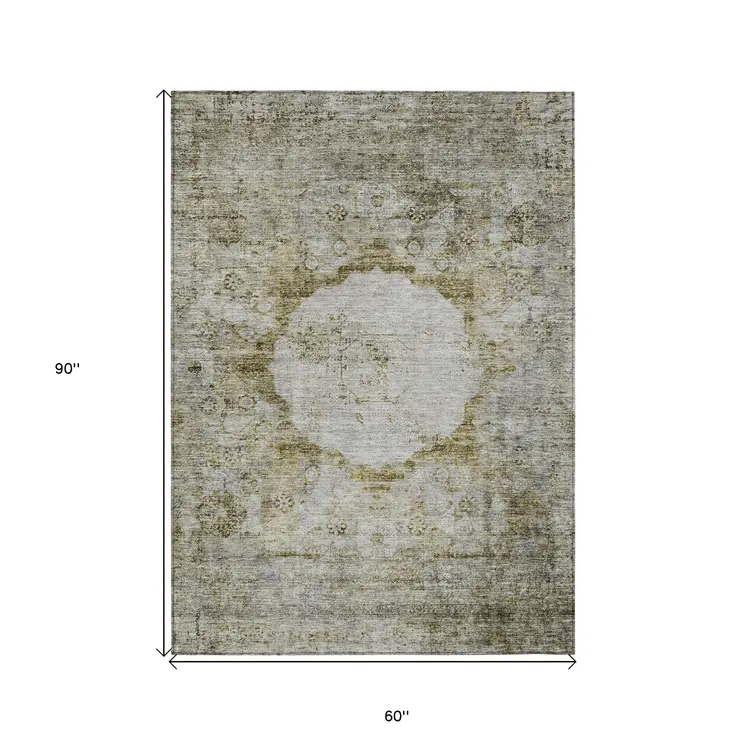 5' X 8' Taupe Brown And Gray Oriental Washable Indoor Outdoor Area Rug