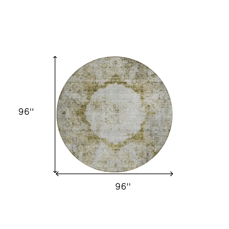 8' Taupe Brown And Gray Round Oriental Washable Indoor Outdoor Area Rug
