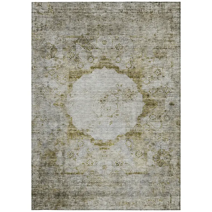 9' X 12' Taupe Brown And Gray Oriental Washable Indoor Outdoor Area Rug