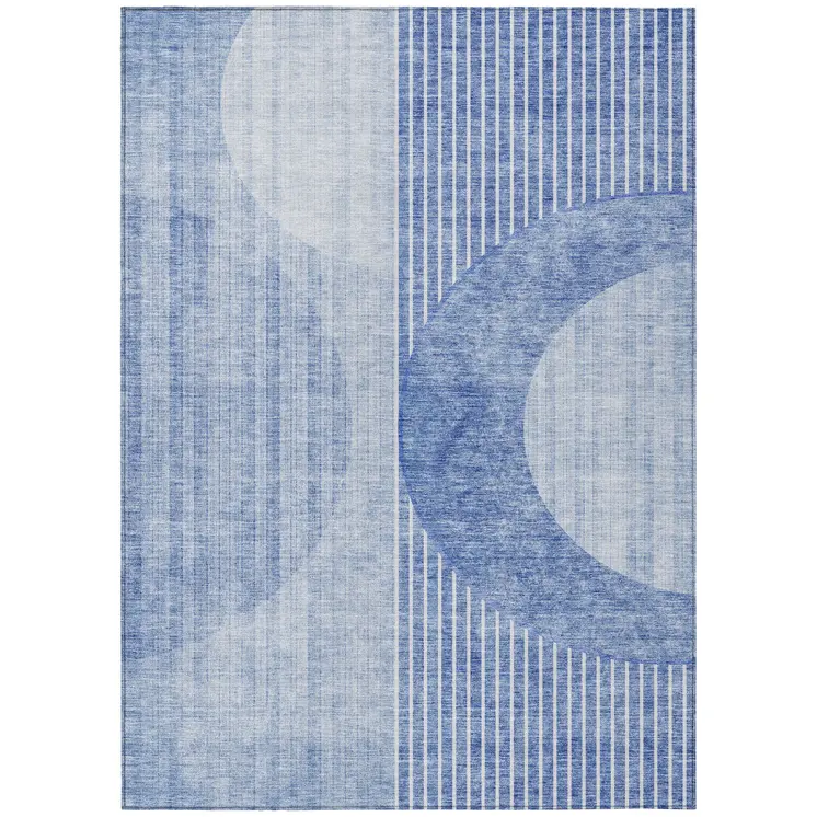 3' X 5' Denim Blue And Sky Blue Geometric Washable Indoor Outdoor Area Rug