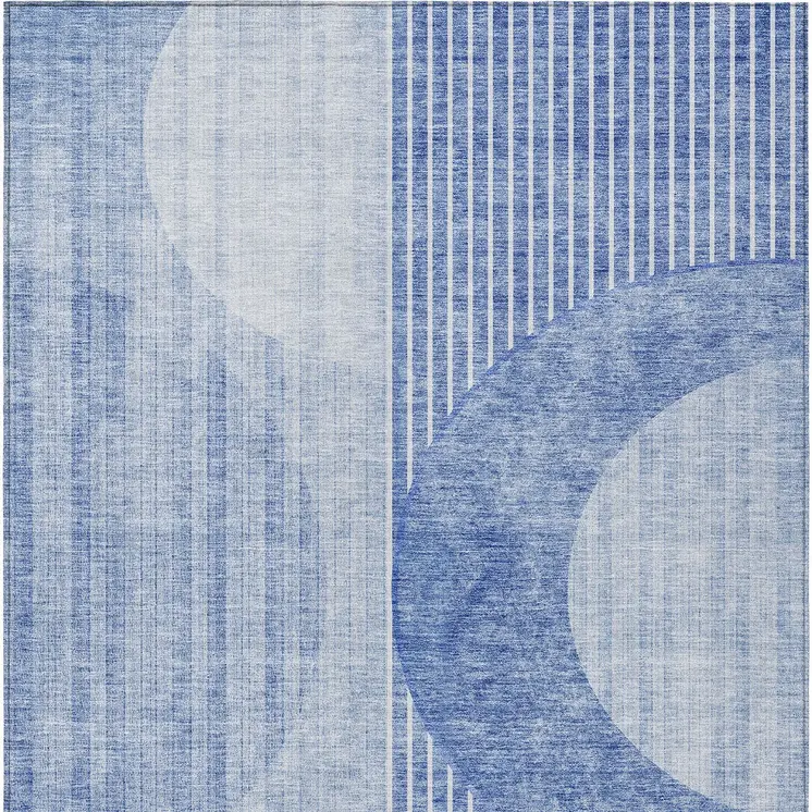 3' X 5' Denim Blue And Sky Blue Geometric Washable Indoor Outdoor Area Rug