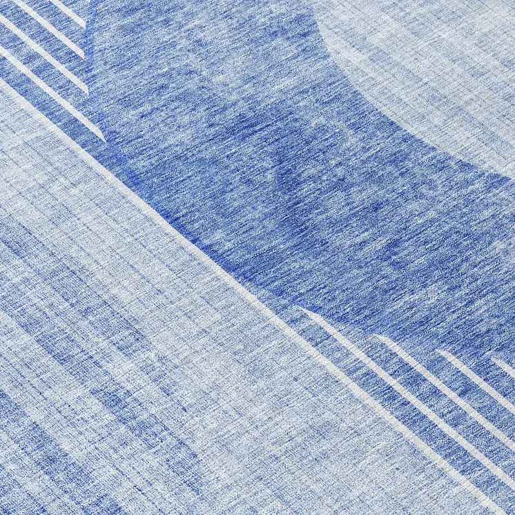 8' Denim Blue And Sky Blue Round Geometric Washable Indoor Outdoor Area Rug